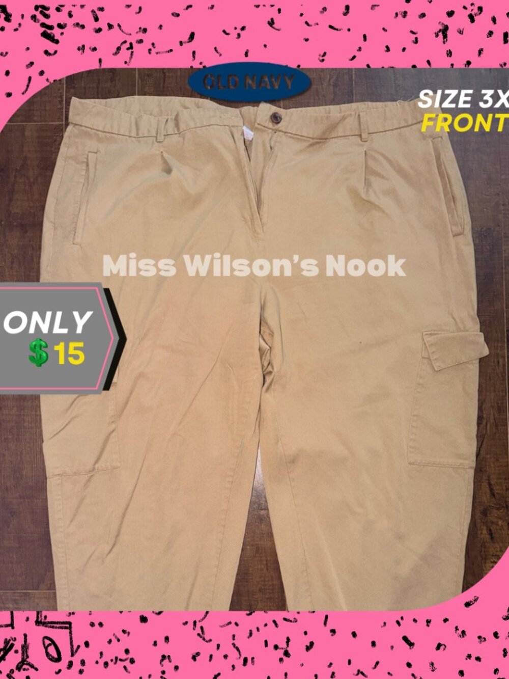 Old Navy Tan Cargo Pants Women’s Size 3X Pleated Utility Khaki Trouser